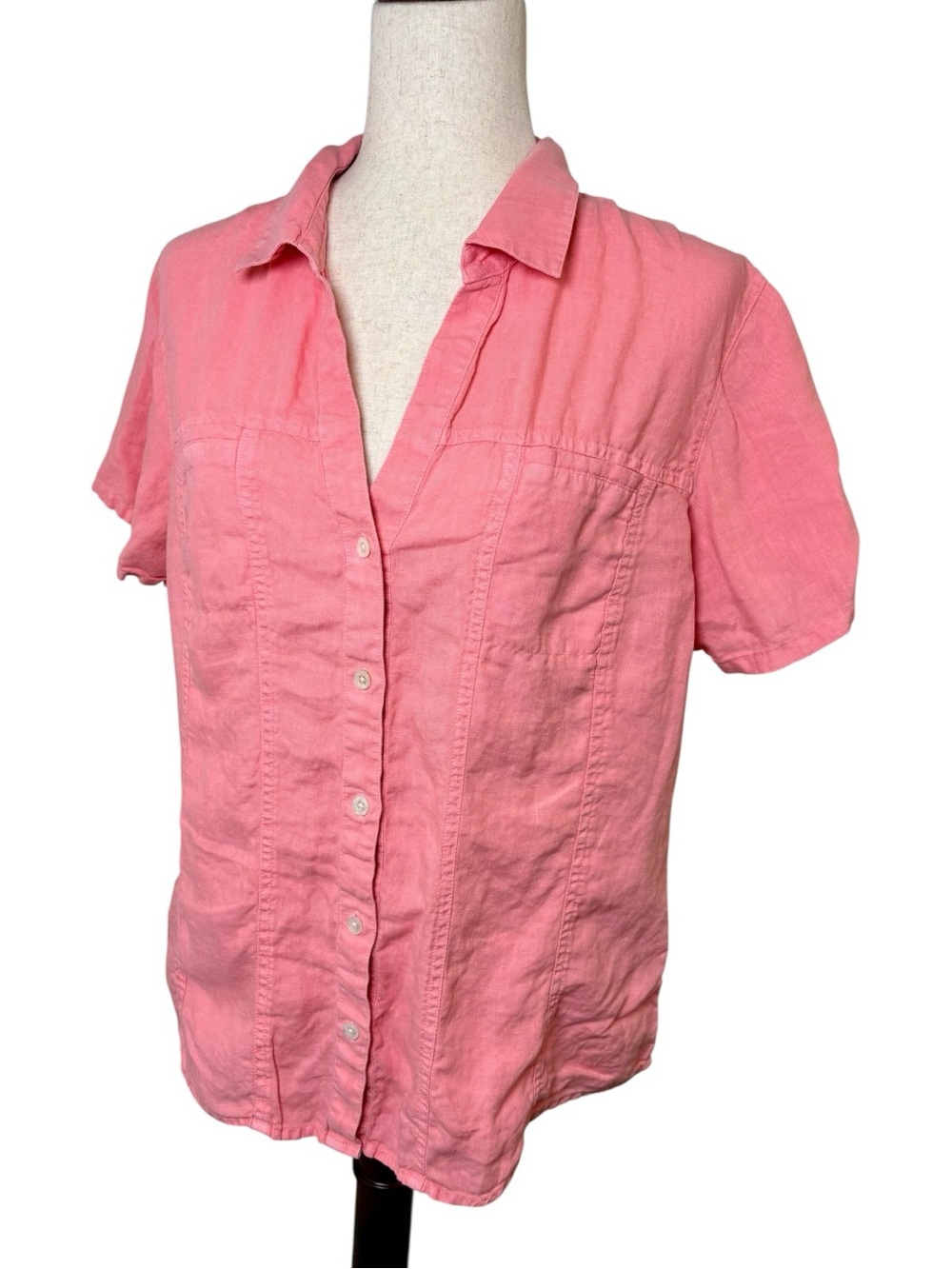 Tommy Bahama Coral Pink 100% Linen Button Front Shirt Coastal Resort Large
